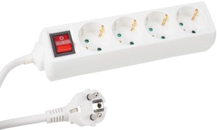 Perel Steckdosenleiste mit Schalter, 4 Schuko-Steckdosen (Typ F) mit Kindersicherung, 3 m H05VV-F 3G1.5 Kabel, 3500 W, IP20, weiß, 16 A, 230 V
