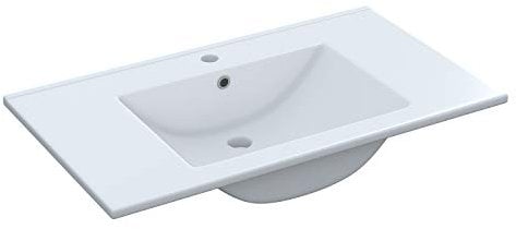 Habitdesign Lavabo Ceramica Color Blanco, Pila Lavamanos Rectangular, Baño, Medidas: 81,5 cm (Ancho) x 18 cm (Alto) x 46 cm (Fondo)