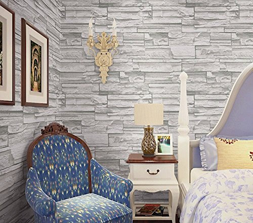 Blooming Wall Papier peint mural motif briques de pierre, 52,8 x 100 m², gris clair