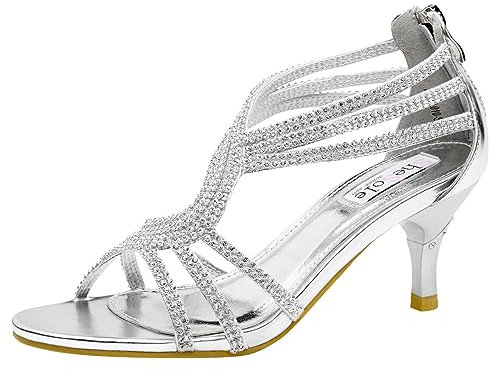 SheSole Ladies Heels Strappy Low Kitten Dress Prom Wedding Bride Sandals Silver Shoes UK Size 7