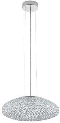 EGLO Pendelleuchte Clemente, 3 flammige Hängelampe, Elegant, Hängeleuchte aus Stahl und Kristall in Chrom, Klar, Esstischlampe, Wohnzimmerlampe hängend mit E27 Fassung