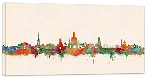 Druck auf leinwand Stencil Graffiti - Bild Dresden Skyline Paul London! Bild fertig auf Keilrahmen !Kunstdrucke, Wandbilder, Bilder zur Dekoration (70x140cm)