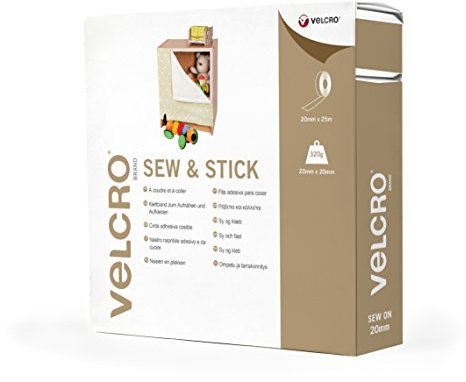 VELCRO Brand | Nastro per cucire e incollare su tessuto | Taglia su misura, robusto hook & loop, nastro adesivo autoadesivo | Bianco | 20mm x 25m