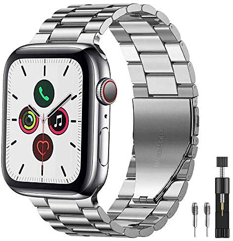PUGO TOP Strap Compatible With Apple Watch Ultra 2/Ultra 49mm Series 9/8/7/6/5/4/3/2/1, Stainless Steel Metal Business Replacement Band with Folding Clasp for iWatch 42mm/44mm/45mm/49mm, Silver