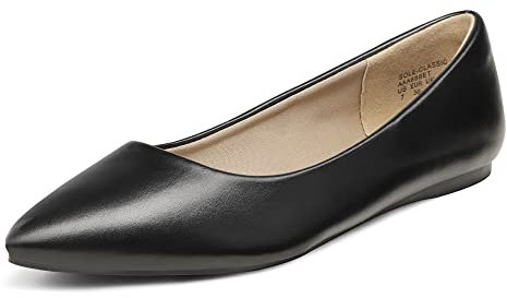DREAM PAIRS Women's Casual Pointed Toe Ballet Pumps Slip On Ballerina Flats Shoes,Size 7,Black/pu,Sole-Classic