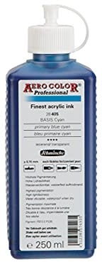 Schmincke - AERO COLOR® Professional, bleu primaire cyan 250 ml, 28405027, peinture acrylique fluide, riche en couleur pour la peinture acrylique, l'aérographie, les techniques mixtes et l'encre acrylique.