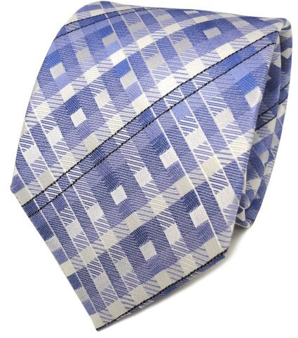 TigerTie Designer Seidenkrawatte in blau hellblau silber kariert