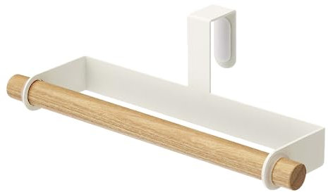 Yamazaki 7818 Tosca Geschirrtuchhalter, weiß, Stahl/Holz, minimalistisch, 19 x 7.5 x 6 cm