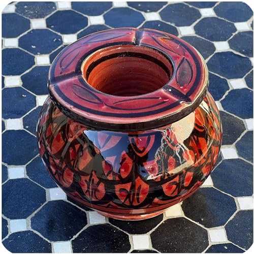 Marokkanischer Sturmaschenbecher Aschenbecher Keramik Windascher Ascher Orient Deko groß Color Rot