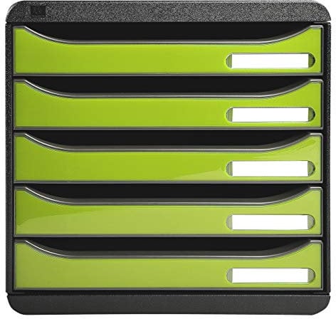 Exacompta - Ref 3097225D - BIG-BOX PLUS Desktop Drawer Set - 5 x 43mm Drawers, Suitable for A4+ Documents, 347 x 278 x 271mm, 100% Recycled Plastic - Black/Glossy Anise Green