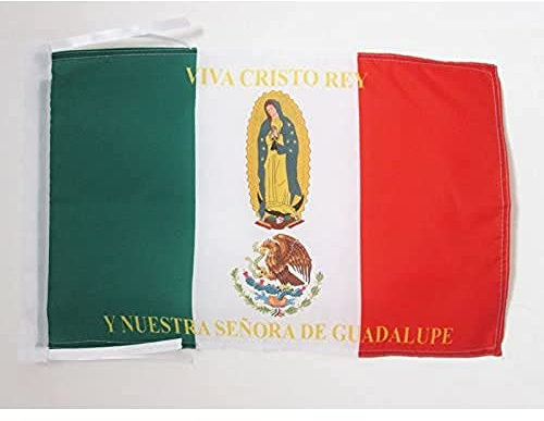 AZ FLAG - Drapeau Mexique Viva Cristo Rey - 45x30 cm - Pavillon Cristeros Mexicain 100% Polyester Avec Deux Cordelettes - 20g