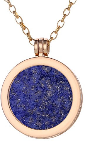 Morella Damen Halskette Gold 70 cm Edelstahl und Anhänger mit Edelstein Lapislazuli Coin 33 mm Chakren Scheibe in Schmuckbeutel