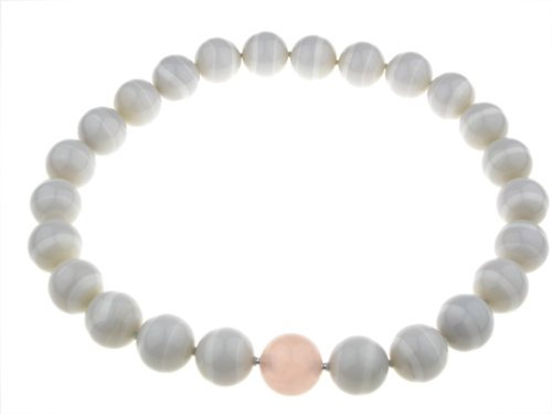 constanze-creation c-c Damen Edelstein Collier Natur Achat - hellgrau-weiß u. Rosenquarz - rosa Wechselschließe - Sterling Silber/Länge: 44cm