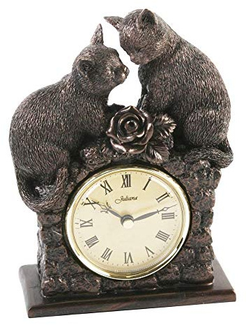 Bronze Finish Mantel Clock - 2 Cats