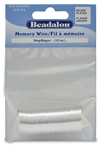 Beadalon Carbon Steel Memory Wire, Round, Ring, Silver Plated, 0.5 oz, Approx. 99 coils