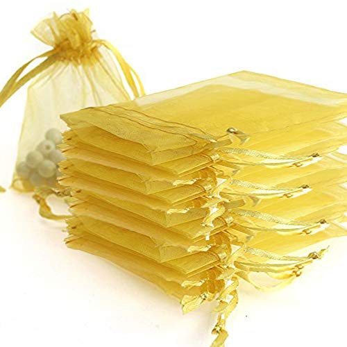Time to Sparkle 25 Pcs Organza Gift Bags - Gold 9x12cm | Wedding Party Favour Jewellery Packing Pouches