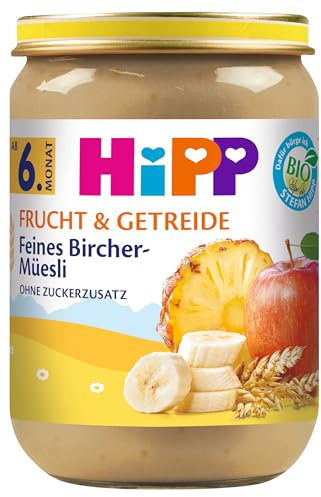 HiPP Bio Frucht & Getreide, Feines Bircher-Müesli, ohne Zuckerzusatz, 6 x 190g