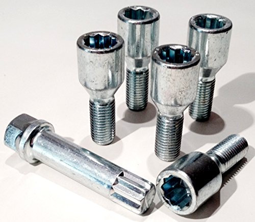 Alloy wheel bolts slim fit Tuner style, Zinc plated M14x1.5 (M14 x 1.5) Taper seat, 17mm hex Star Key, 28mm thread length. Set of 5 wheel bolts