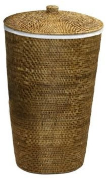 Decor Walther Basket Wäschebehälter Rattan braun mit Leinensack