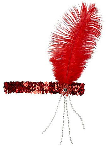 Boland - Haarband Flapper, 20er-Jahre-Accessoire mit Feder und Pailetten, Brosche, Karneval, Themenparty, Mottoparty