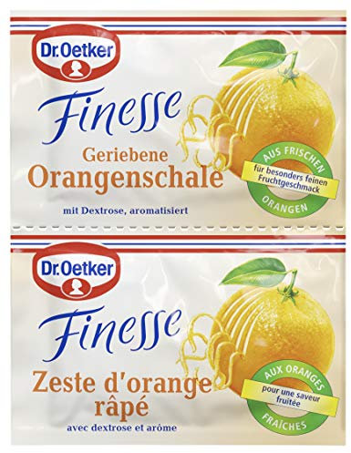 Dr. Oetker Finesse Geriebene Orangenschale, 3er Pack, je Beutel 6 g, für besonderen Fruchtgeschmack, zum Verfeinern von Süßspeisen, Torten & Desserts, vegan