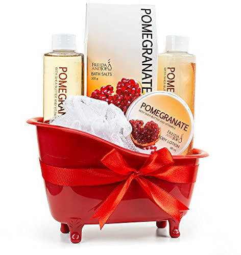 Red Pomegranate Home Spa Bath Basket - Bath & Body Set For Women
