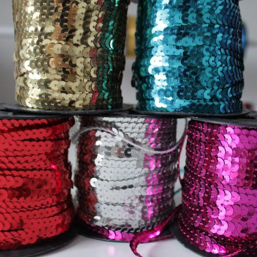 Paillettenborte Pailletten einreihig, 6mm, glatt, Karneval, Fasching (Verkaufseinheit 5m) (türkis)