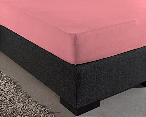 Sleeptime Spannbettlaken 100% Baumwolle - Bettlaken fur Standard Matratzen bis 30cm - Feuchtigkeit absorbierend und temperaturausgleichend - Rosa - 200 x 220 cm