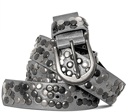 Caspar GU223 Damen Vintage Nietengürtel, Gürtelgröße:85, Farbe:dunkelsilber metallic