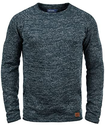 Blend BHDan Herren Strickpullover Feinstrick Pullover mit Rundhalsausschnitt Baumwollmischung Label-Patch Regular fit, Größe:S, Farbe:Navy (70230)