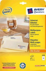 Universaletikett 70x36 weiß ZWECKFORM 3490 600ST ILK-ETIK. 70X 36+SOFT(600)3490