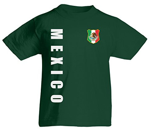 Mexiko Mexico WM-2022 Kinder T-Shirt Wunschname Nummer Flaschengrün 140
