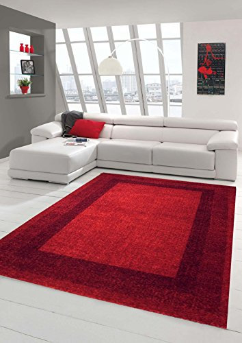 Traum Designer Teppich Moderner Teppich Wohnzimmer Teppich Velours Kurzflor Teppich mit Winchester Bordüre in Rot Größe 120x170 cm