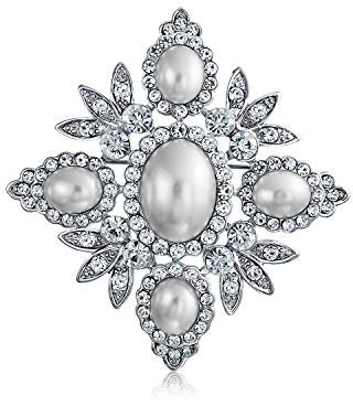Broche De Mariage De Style Vintage Grande Déclaration La Mode Cristal Feuille Fleur Blanche Simulée Perle Pour Femmes Argent Ton Or Plaqué Rhodium
