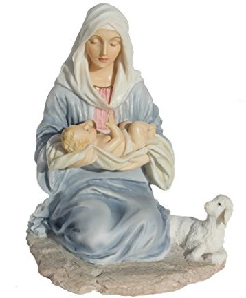 15,6 cm Mary tenant l'enfant Jésus à genoux – Figurine – Couleur de la lumière