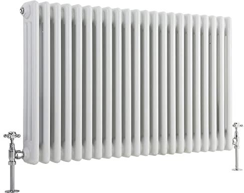 Milano White Cast Iron Style Horizontal Triple Column Radiator 600 x 1010mm | Steel Construction. Generous Heat Output. Traditional Style. Triple Column Design. Central Heating Operation.