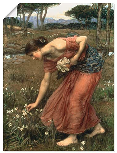 ARTLAND Wanddeko Poster & Kunstdrucke Wandposter Frau Natur Wiese Blumen Ovid Narziß Realismus John William Waterhouse K6YX