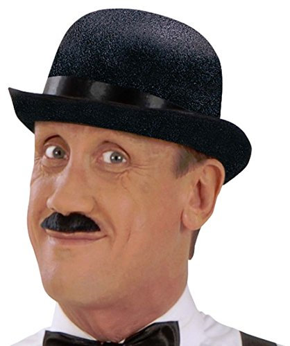 Schwarzer Bowler Melone Hut Bibi Filzhut Reiter Butler Gentleman Gangster Charly Hüte Fasching 20er Jahre Party Karnevalshut Faschingshut Black and White Mottoparty Accessoire Karneval Kostüm Zubehör