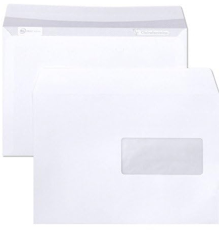 Clairefontaine Clairalfa, 250 Stück selbstklebende Briefumschläge 162 x 229 mm, weiß