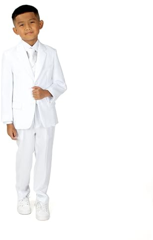 Spring Notion Boys' Modern Fit Suit Set – Weddings, Baptism, and Christening, White 07