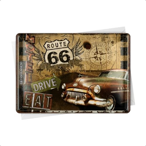 Nostalgic-Art Retro Blechpostkarte, 10 x 14 cm, Route 66 – Road Trip – Geschenk-Idee für Amerika-Fans, Postkarte aus Metall, Mini-Blechschild als Grußkarte