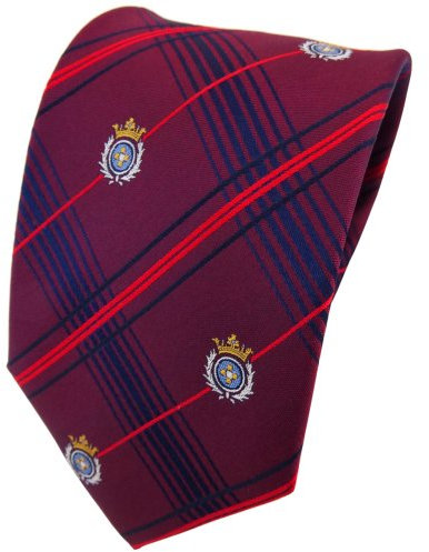 TigerTie Designer Seidenkrawatte in rot bordeaux blau kariert Wappen silber gold