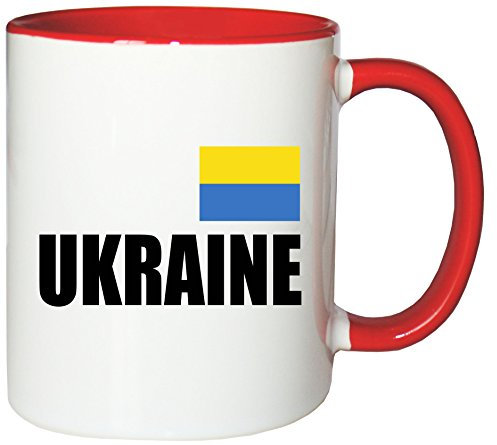 Mister Merchandise Kaffeetasse Ukraine Fahne Flag Teetasse Becher, Farbe: Weiß-Rot