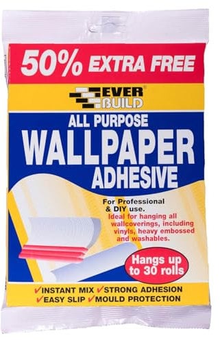 Everbuild All Purpose Wallpaper Adhesive – Contains Fungicide – High Tack – Easy-Mix Formula – 1 Box Hangs Up To 30 Rolls (20 rolls + 50% extra free)