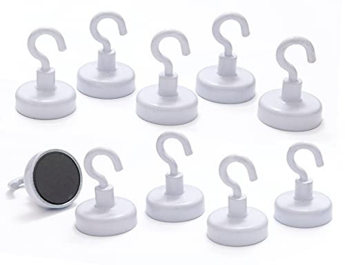 hf hajo - fix Magnet- | Klebe- | Schneideprodukte Magnethaken mit Ferritkern Ø20mm, 10 Stück – magnetische Haken weiß für Büro, Werkstatt, Schule, Haushalt