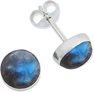 Boucles d'oreilles à tige Mantraroma en argent 925 avec pierre précieuse labradorite verte et bleue, en argent véritable, cadeau pour femme (MOS-042-05)
