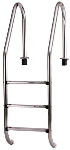 Steinbach Einbaubeckenleiter Edelstahl, 3-stufig, mit Ankersockel, für Beckentiefe 120 cm, weite Ausführung, Holm Ø 43 mm, 018015