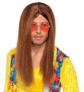 Perücke John, braun, lang, Mittelscheitel