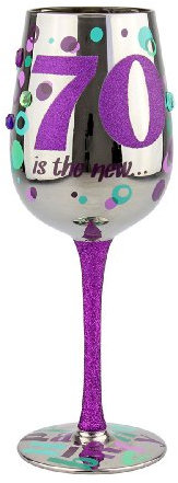 TOP SHELF Decorative Metallic 70th Birthday Wine Glass, 1 Count, Multicolor