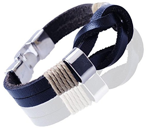 Gemini Armband (schwarz), Leder- Seilkombination, Verschluss polierter Edelstahl, Individual Style für Boys, Girls, Herren, Damen, Unisex, 20,3 cm (Länge)